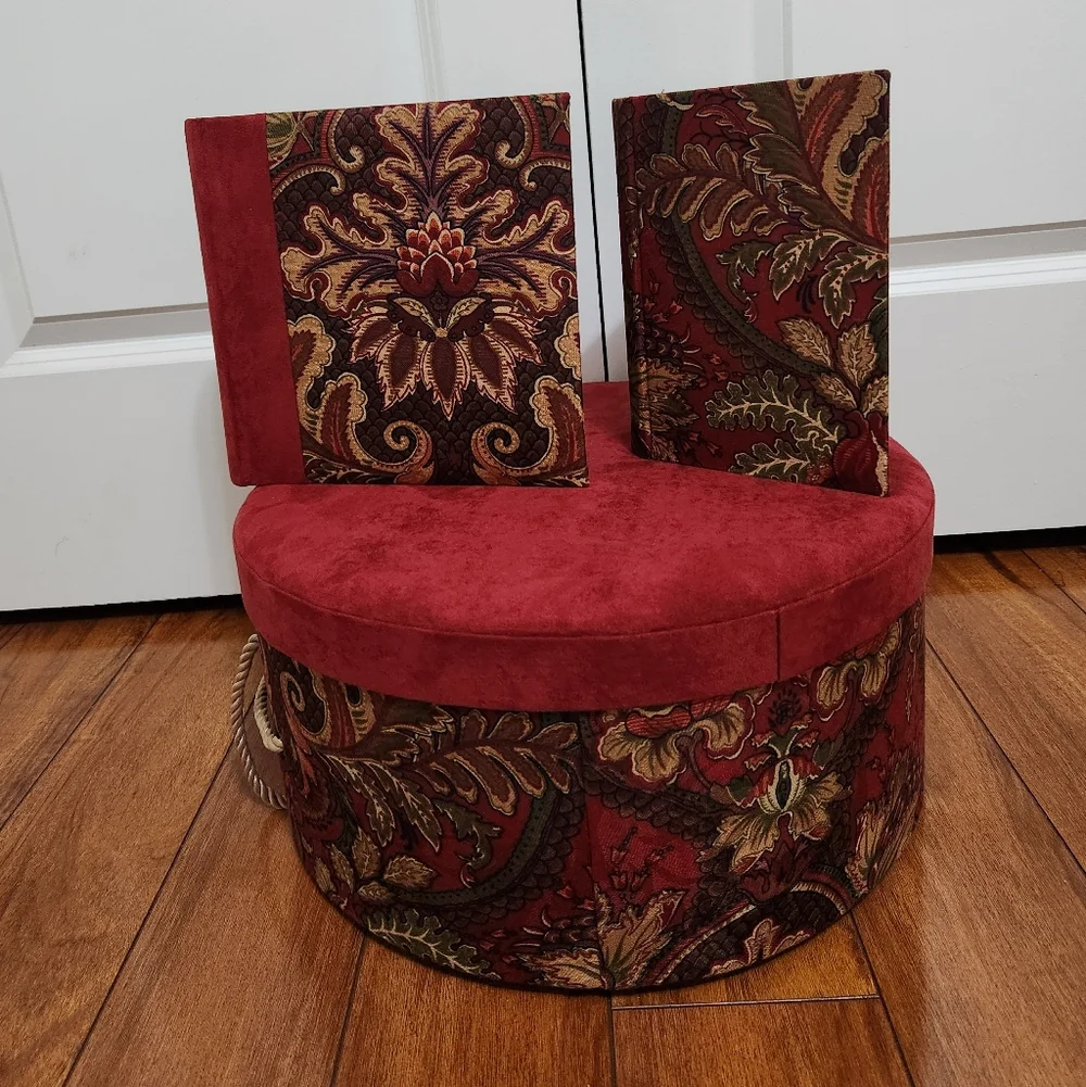 Raymond Waites Once Upon a Rose Collection Burgundy Faux Suede/Floral Hat Box
